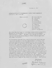 Memo zum Treffen mit Präsident Eisenhower anläßlich des Sputnik Starts