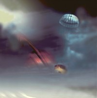 Künstlerische Vorstellung vom Abstieg von Huygens durch die Atmosphäre von Titan