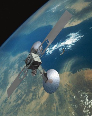 künstlerische Darstellung eines Datenrelais-Satelliten der TDRS-K/L/M Baureihe